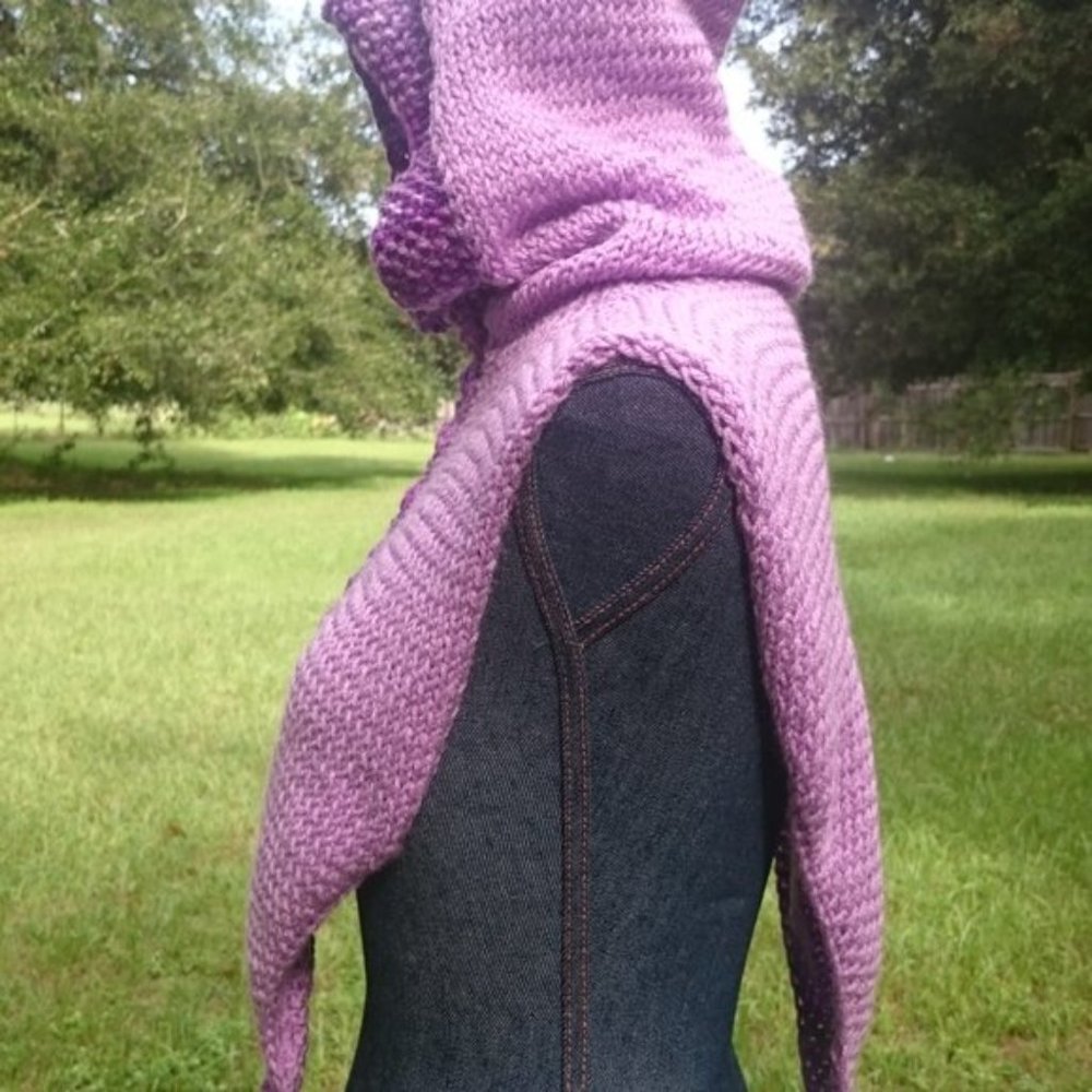 Hand Crafted Knit Balaclava Hood Hoodie Purple Scarf Hand Made Cowl Essential - Picture 4 of 5